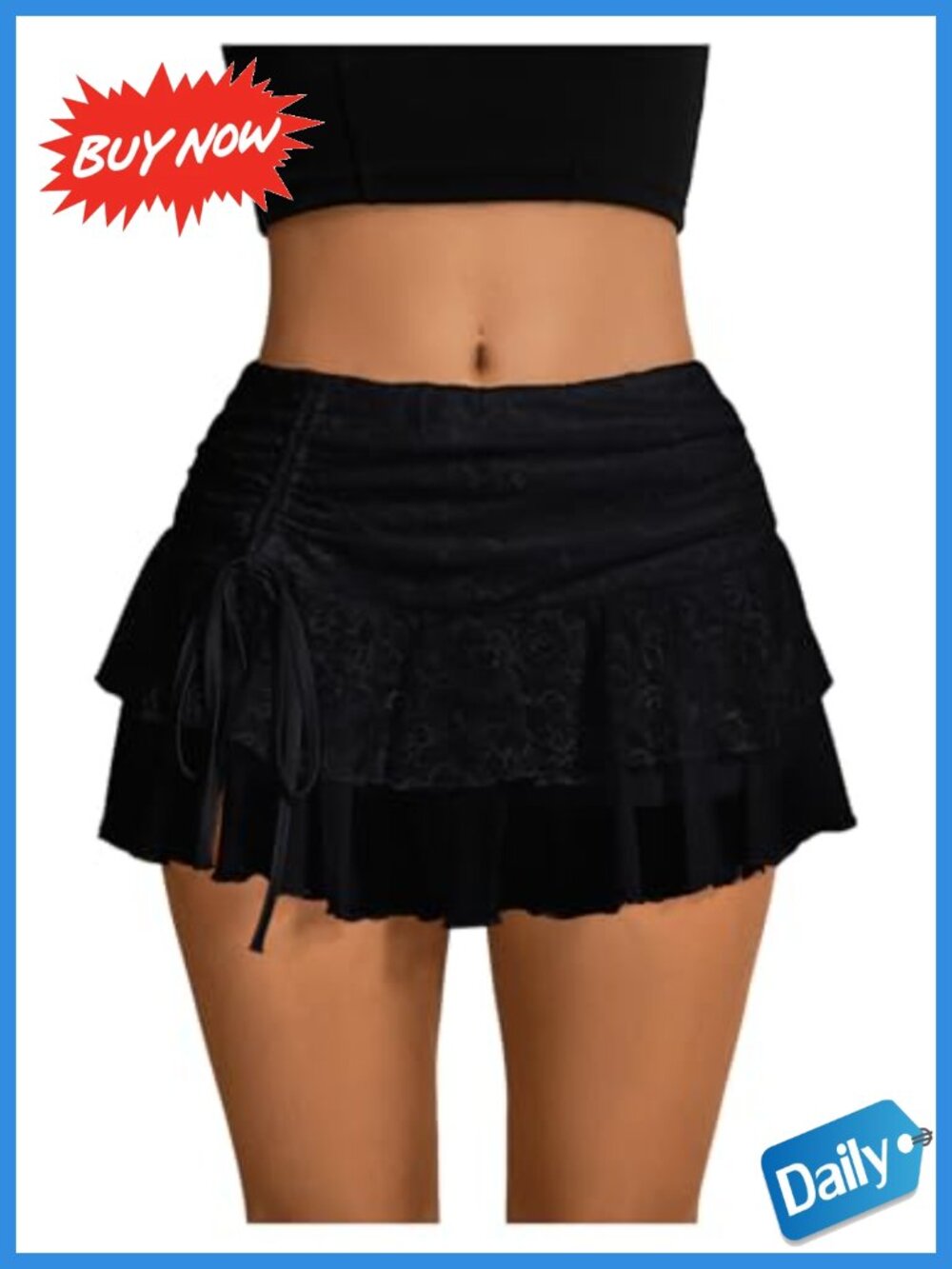 Women's Y2K Lace Ruffle Mini Skirt Tiered Layered Pleated Tulle Skort